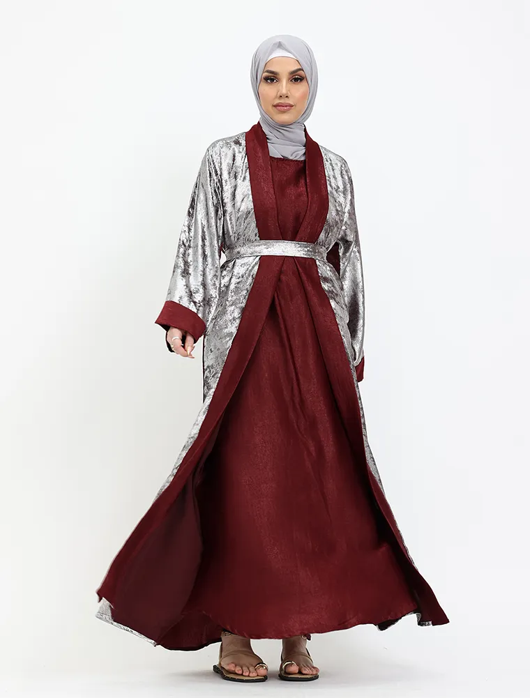 Maroon Jamila Open Abaya